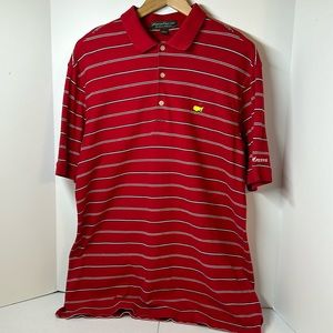 Masters Collection Men’s Large Golf Polo, Sun Day Red with White & Black stripes